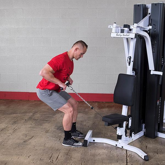 Standing Low Row on the EXM3000LPS Dual Stack Home Gym