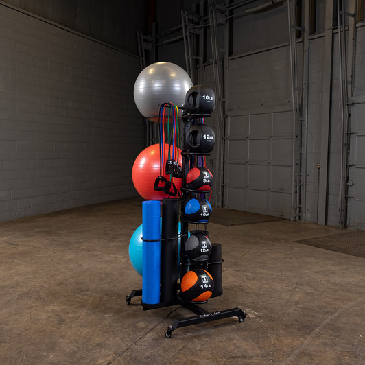 Body-Solid Vertical Accessory Rack with optional accessories