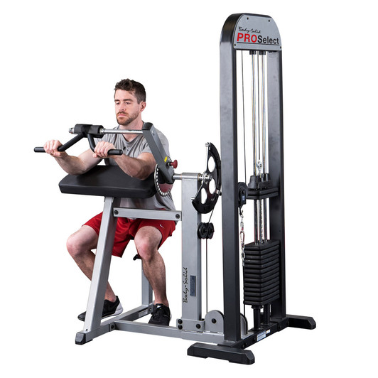 Tricep Press Downs on the Body-Solid Pro Select GCBT-STK Bicep Tricep Machine 210 lb. Stack