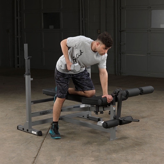Bent Over One Arm Rows on the Body-Solid PowerCenter Olympic Bench