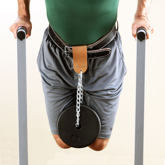 Body-Solid Dip Station with optional weights attached to optional belt