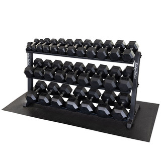 Body-Solid 5-70 lb. Rubber Coated Hex Dumbbell Set with Heavy Duty Storage Rack