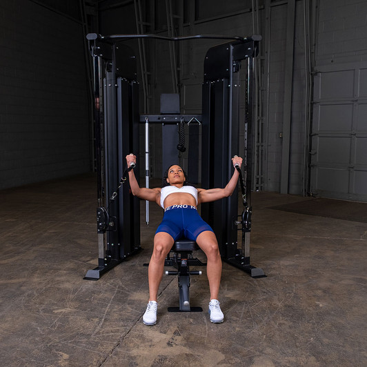 Chest Fly on the Body-Solid GFT100 Functional Trainer with optional bench