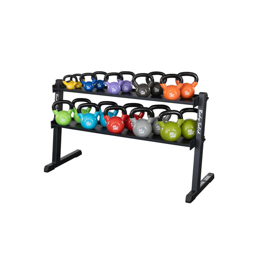 Body-Solid 60" Heavy Duty Kettlebell Rack with BodySolid KBV Kettlebells