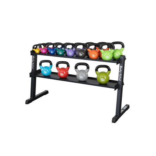 Body-Solid 60" Heavy Duty Kettlebell Rack with BodySolid KBV Kettlebells