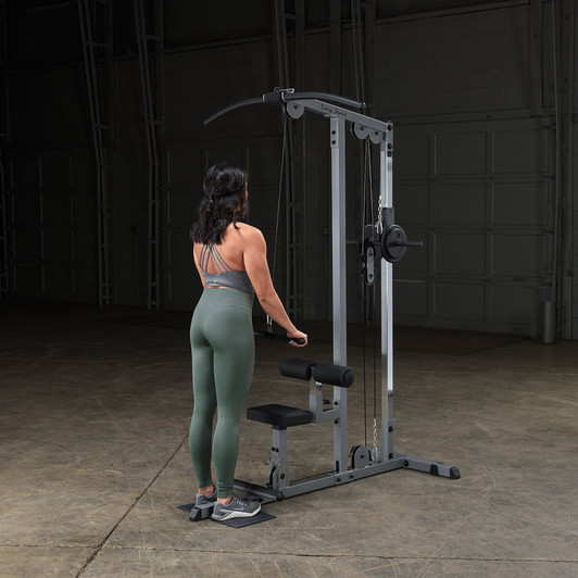 Tricep Press Downs on the Body-Solid Lat Machine with optional weights