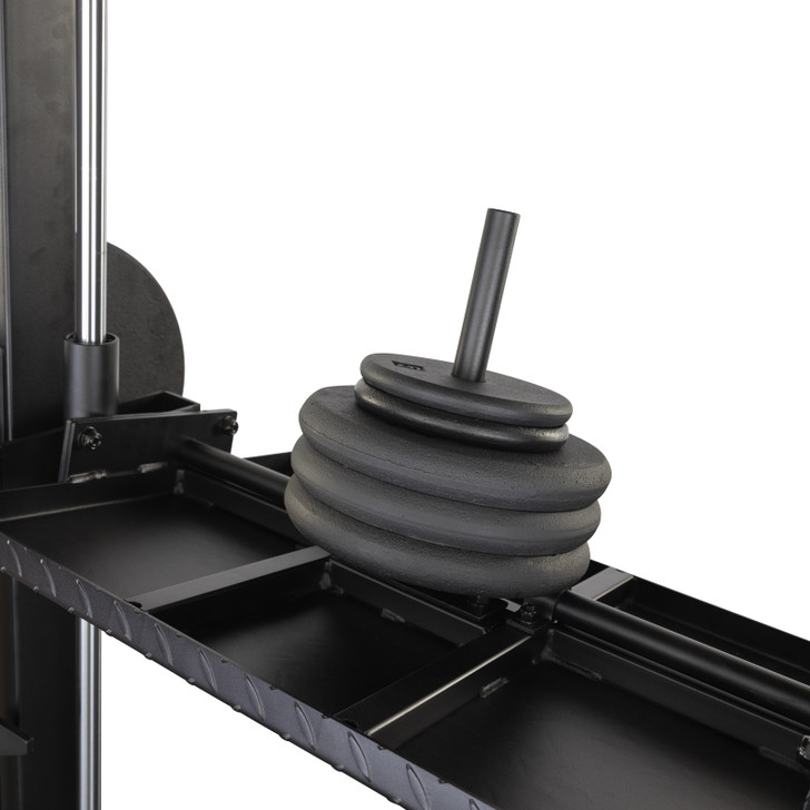 3rd weight horn for progressive overload can handle 2" Olympic, or 1" Standard weight plates - Body-Solid GVLP Vertical Leg Press