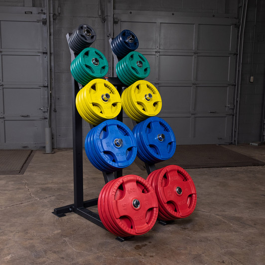 Body-Solid High Capacity Olympic Plate Rack with optional Weights