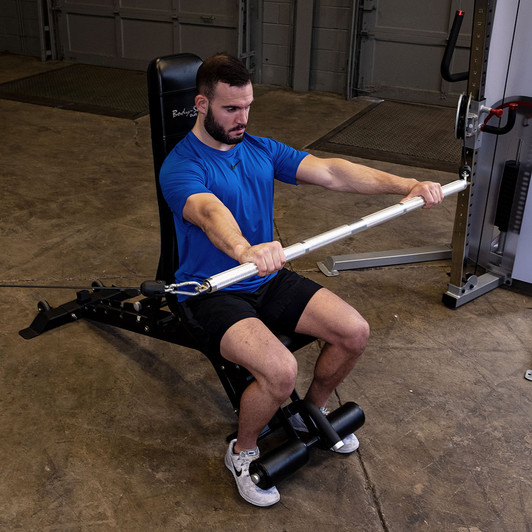 Seated Chest Press with the Body-Solid Tools Aluminum Double Swivel Bar
