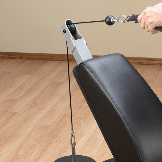 Detail of the Pulley on the Powerline Plate Load Ab Crunch Bench