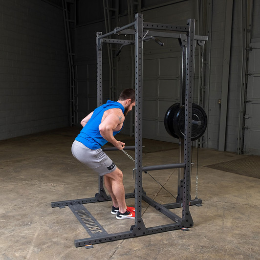 Standing Low Row on the PPR500EXT Half Rack Extension with optional Lat Attachment