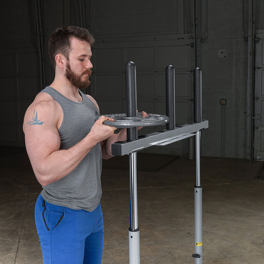 Detail of the Weight Post on the Powerline Vertical Leg Press with optional weights and optional Adapter Sleeve