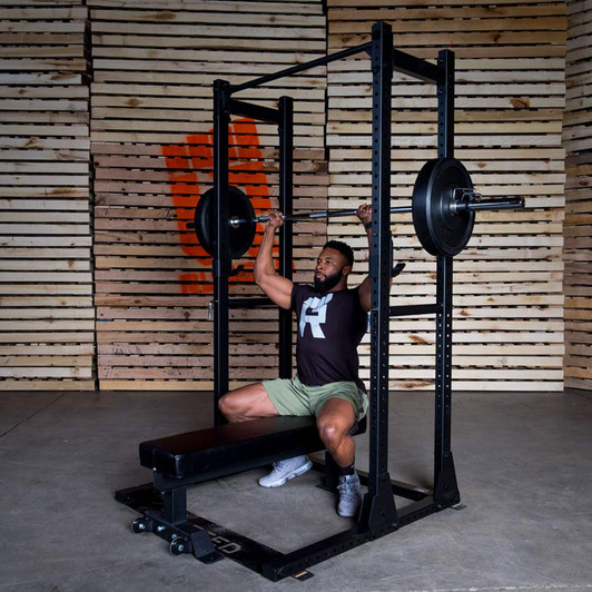 Shoulder Press on the Rugged Half Rack Extension with optional bench