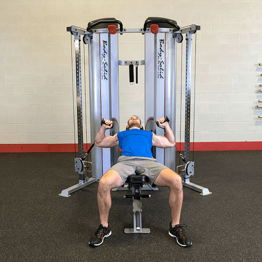 Bench Press on the Pro ClubLine S2FT/1 Series 2 Functional Trainer 160lb Stacks with optional bench