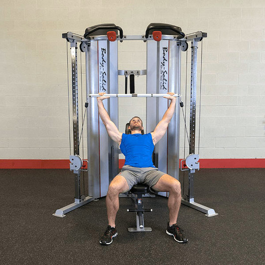 Incline Press on the Pro ClubLine S2FT/1 Series 2 Functional Trainer 160lb Stacks with optional bench