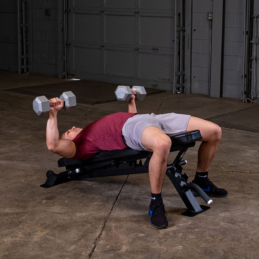 Decline Press on the Pro ClubLine SFID325B Adjustable Bench by Body-Solid