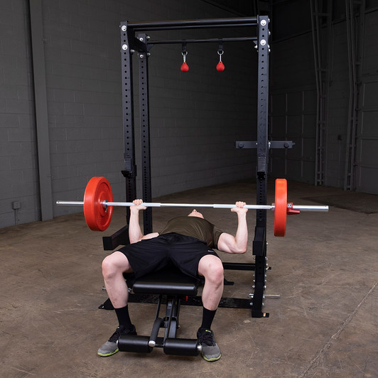 Flat Bench Press on the Body-Solid SPR500BACKP4 Extended Commercial Half Rack Package