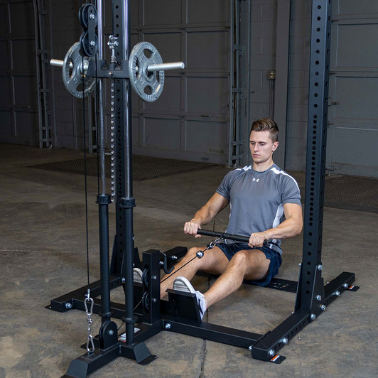 Seated Rows on the Body-Solid Half Rack Lat Attachment