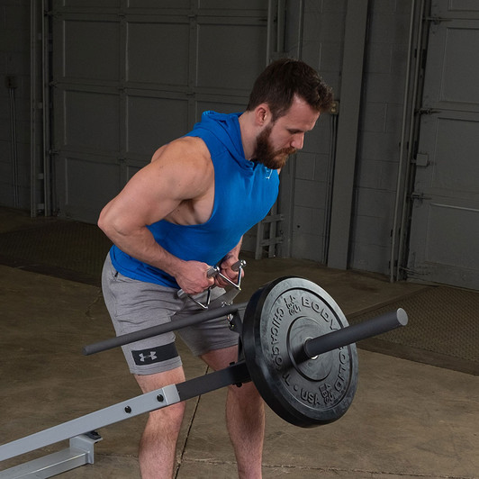 T-Bar Rows on the Pro ClubLine STBR500 T-Bar Row Machine by Body-Solid with optional seated row bar and weights